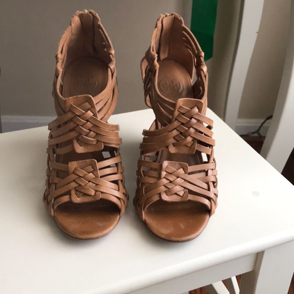 Tory Burch Tan Tevray Huarache Wedges